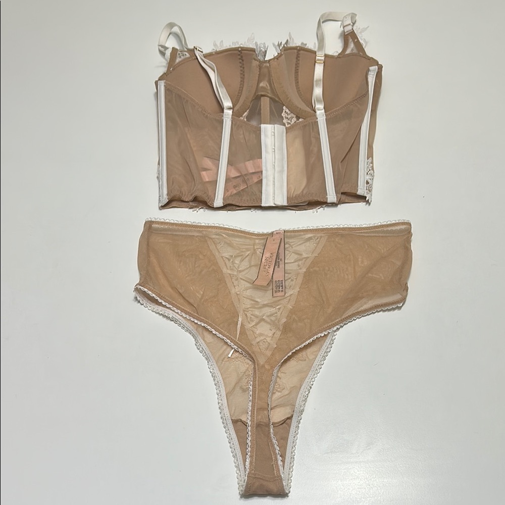 Victoria’s Secret corset top Lace Embroidered Lingerie Set in Tan and White NWT - Picture 8 of 9